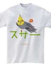 Cotolyrica 0537「スサー」カタカナロゴ Tシャツ ノーマルオカメインコ柄