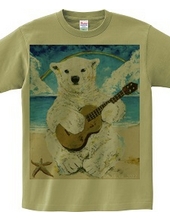 Ukulele polar bear on the beach