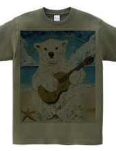 Ukulele polar bear on the beach