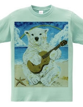 Ukulele polar bear on the beach