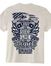 Love To Ride Live To Travel 2 USA ヴィンテージブルー (バックプリント)