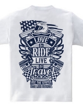 Love To Ride Live To Travel 2 USA ヴィンテージブルー (バックプリント)