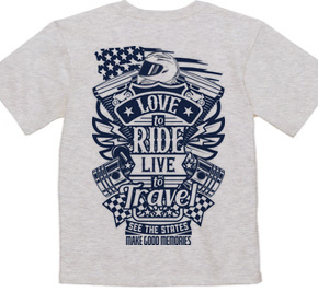 Love To Ride Live To Travel 2 USA ヴィンテージブルー (バックプリント)