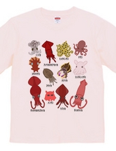 Cute 12 Kinds of squid & octopus (front print)