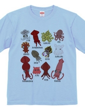 Cute 12 Kinds of squid & octopus (front print)