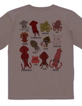 Cute 12 Kinds of squid & octopus (back print)