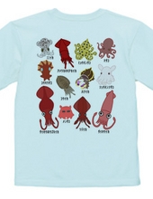 Cute 12 Kinds of squid & octopus (back print)