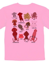 Cute 12 Kinds of squid & octopus (back print)