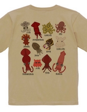 Cute 12 Kinds of squid & octopus (back print)