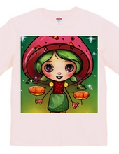 Adorable mushroom girl T-shirt with magical sparkling eyes