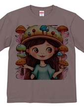 Surrounded by colorful mushrooms in Mr./Ms., a cute girl T-s