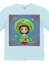 Girl T-shirt singing with "Mushroom Microphone"