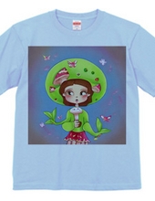 Girl T-shirt singing with "Mushroom Microphone"