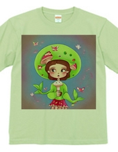Girl T-shirt singing with "Mushroom Microphone"