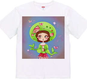 「キノコマイク」で歌う少女Tシャツ