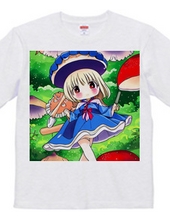 青いドレスのキュートきのこガールTシャツ