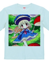 Cute Mushroom Girl T-Shirt in Blue Dress