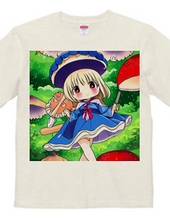 Cute Mushroom Girl T-Shirt in Blue Dress