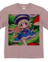 Cute Mushroom Girl T-Shirt in Blue Dress