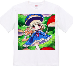 青いドレスのキュートきのこガールTシャツ