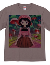 ピンクの「きのこ帽子」を被った美少女Tシャツ