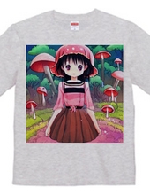 ピンクの「きのこ帽子」を被った美少女Tシャツ