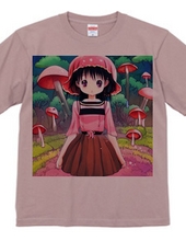 ピンクの「きのこ帽子」を被った美少女Tシャツ