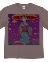 きのこ傘に着物を着た少女Tシャツ