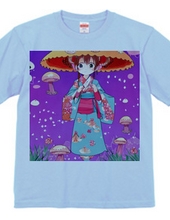 きのこ傘に着物を着た少女Tシャツ