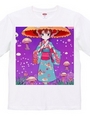 きのこ傘に着物を着た少女Tシャツ