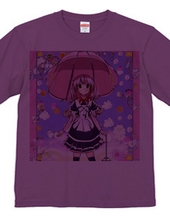 ピンクの大きな「きのこ傘」の美少女Tシャツ