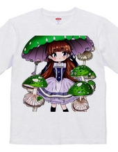 Beautiful girl T-shirt with a big green "mushroom umbre