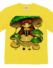 Beautiful girl T-shirt with a big green "mushroom umbre