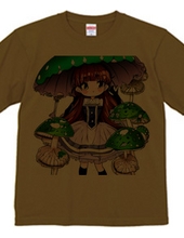 大きな緑色の「きのこ傘」を持った美少女Tシャツ