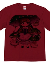 大きな緑色の「きのこ傘」を持った美少女Tシャツ