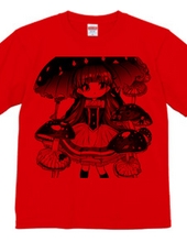 大きな緑色の「きのこ傘」を持った美少女Tシャツ