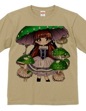 Beautiful girl T-shirt with a big green "mushroom umbre