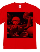 大きな木のようなきのこに囲まれハシャグ少年Tシャツ