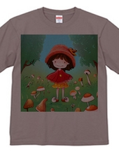 きのこに囲まれ笑顔の少女がハイポーズ!!Tシャツ