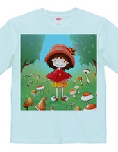 きのこに囲まれ笑顔の少女がハイポーズ!!Tシャツ