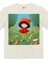 きのこに囲まれ笑顔の少女がハイポーズ!!Tシャツ