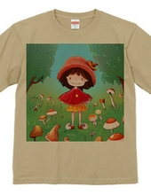 きのこに囲まれ笑顔の少女がハイポーズ!!Tシャツ