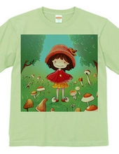 きのこに囲まれ笑顔の少女がハイポーズ!!Tシャツ