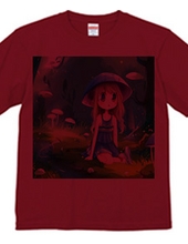 水色でまとめたコーディネートの「きのこ少女」Tシャツ