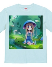 Coordinated "mushroom girl" T-shirt in light blue