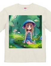 Coordinated "mushroom girl" T-shirt in light blue