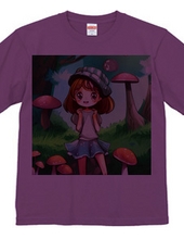 きのこに囲まれ笑顔の少女Tシャツ